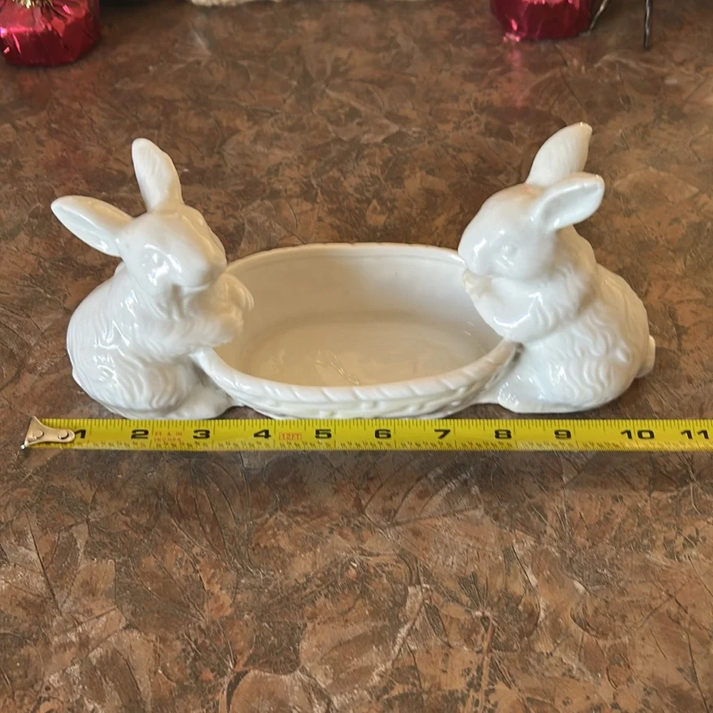 RAZ White Easter Candy Dish With Bunnies
